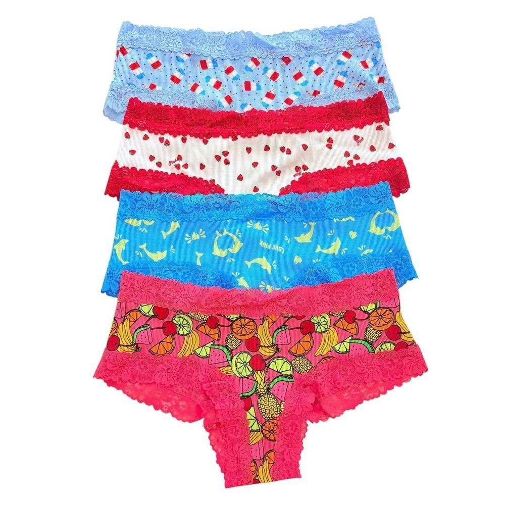 Victoria's Secret PINK Cheeky Lace Panties Medium LOT OF 4 Summer Fruit Y2K NWT